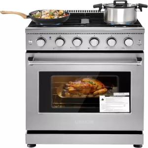 VEVOR 레인지 오븐 폭 30인치 독립형 스테인리스 스틸 스토브 및 5개의 밀폐형 쿡탑 버너 이지 리치 랙