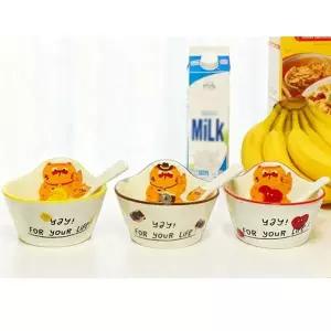시리얼 도자기 머그 스푼 350ml (3종 세트) 귀여운 캐릭터 요거트 스프 이유식 그릇