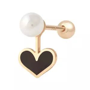 [콩심팥심]14K GOLD 진주 블랙 하트 기본 골드 금 피어싱 아웃컨츠 귓볼피어싱