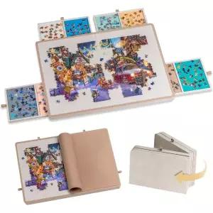 테크톡 접이식 퍼즐 보드 4색 서랍 포함 휴대용 직소 테이블 성인용 초경량 펠트 플레이트와 커버 1500 100