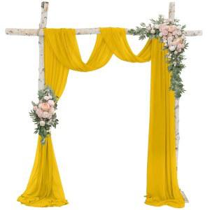 ROMANKAS 웨딩 드레이핑 아치 드레이퍼리 파티 원단 결혼식 장식용 골드 시폰