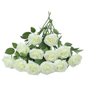 LVEFIT 12피스 줄기 인공 데코 샤워 노란 브라이덜 부케 옅은 장미 파티 웨딩 실크