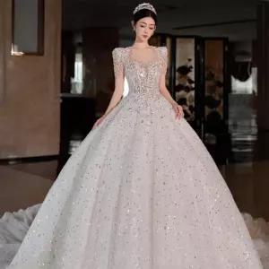 벨라인드레스 벨라인 큐빅 보석 본식 셀프본식 반팔 파티 드레스