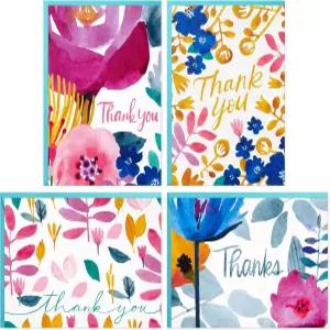 홀마크 감사 노트 모음(봉투가 있는 빈 카드 48장) 수채화 꽃다발