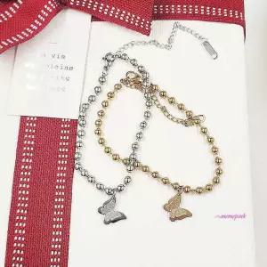 나비 써지컬스틸팔찌 여성 여자 로즈골드 실버 장식 여름 악세사리 패션 펜던트 볼체인 데일리klm656