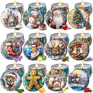 크리스마스 캔들 선물 세트 여성용 향초 12팩 300시간 지속되는 내추럴 소이 왁스 테라피