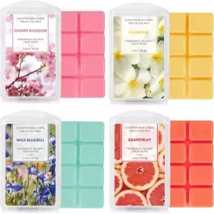 향기로운 소이 왁스 4팩 녹입니다 꽃 나는 천연 큐브 자몽 벚꽃 와일드 블루벨 워머를 위한 플루메리아 홈