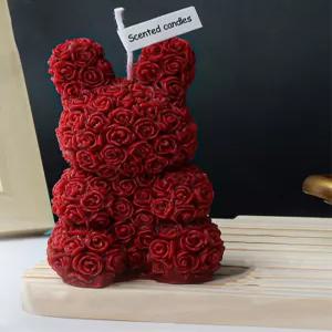 귀여운 토끼 모양의 향초 100G 장미꽃 클러스터 에스테틱 핸드메이드 소이 왁스 장식용 캔들 테이블 사진