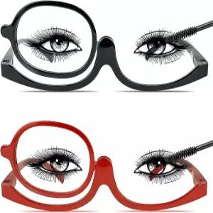 여성용 시크쿨 2팩 메이크업 리딩 안경 스프링 힌지로 플립 다운 화장품 리더 확대하기