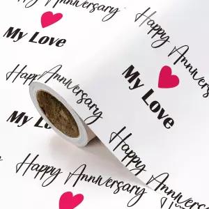 WRAPAHOLIC 기념일 포장지 롤 - 미니 17인치 x 16.5피트 행복한 내 사랑 레터링과 레드 러브 디자인 결혼식