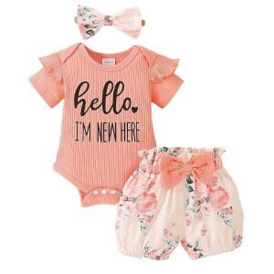 여자 옷 의상 리본 롬퍼 플로럴 팬츠 머리띠 겨울 세트