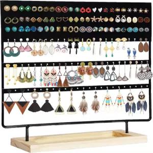 귀걸이 홀더 정리대 디스플레이 랙 145홀 보석 타워 나무 트레이 포함 반지 블랙