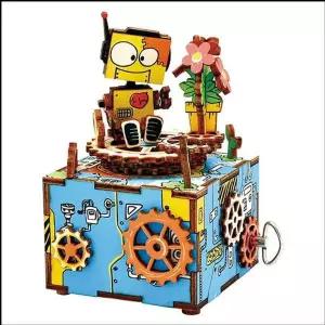[골드스마일]DIY MDF 무빙 오르골 깡통로봇과 화분 우드오르골 수동오르골
