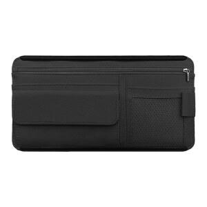 자동차 선바이저 보관 가방, 부드러운 가죽 표면 정리함, 스크래치 방지 선쉐이드 정리함 신분증 가능, 안경, 펜, 운전면허증 등 (블랙)