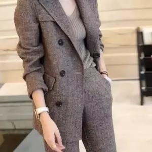 겨울 여성 헤링본 투피스 캐주얼 정장 모직