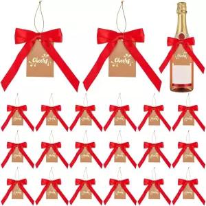 PH 팬더홀 30세트 레드 새틴 리본 보우 샴페인 병 보우노트 와인 장식 건배 결혼식 생일 축하 선물 태그