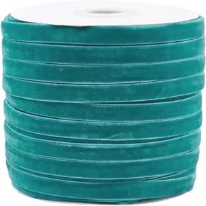 50야드 3/8인치 라이트 씨 그린 얇은 벨벳 리본 롤 부드러운 싱글 페이스 크러싱 원단 빈티지 화환 장식용