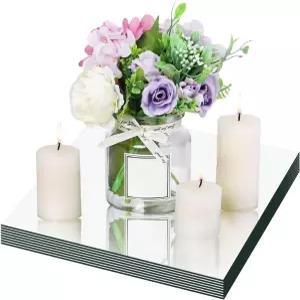 12PCS 사각 거울 양초 접시 테이블 트레이용 12인치 아크릴 중앙 조각 벽걸이 결혼식 크리스마스 파티 장식