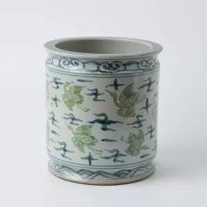 골동품 손으로 그린 꽃과 새 도자기 펜 홀더 구 스타일 화분 9.7인치 대형 화병 청화백자 신라 화초 초록과