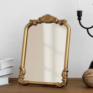 빈티지 스몰 골드 베니티 미러 앤티크 메이크업 데스크 스탠드형 전통 아치형 테이블 거실 테이블탑 서랍장