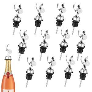 주류 푸어 , 병용 스파우트, 자동 올리브 오일 디스펜서 디스펜서, 병 푸어러 알코올 와인 시럽 홈 바 액세서리(실버, 12팩)