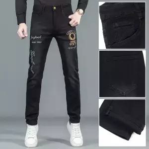 후니오 팬츠 검정 가을 스트레이트 스키니핏 남자슬림청바지 청바지 자수 UNO3