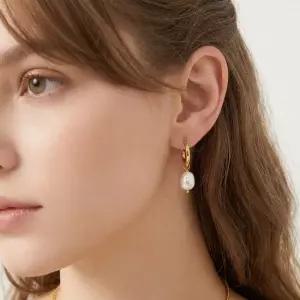 노에미 물방울 담수 바로크 진주 드롭 귀걸이 골드 링 D138