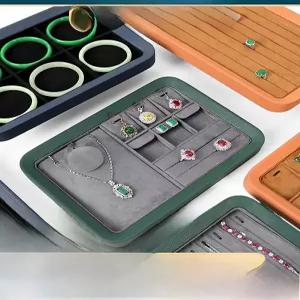 새로운 블루 가죽 보석 트레이 목걸이 반지 보관 진열대 패션 액세서리 프레젠테이션 플레이트