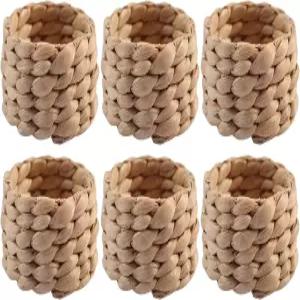 홀리데이 파티 추수감사절 크리스마스 웨딩 테이블 장식을 위한 1Pcs 원형 직조 냅킨 링 천연 농가 라탄