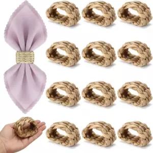 12개의 냅킨 링 라탄 손으로 짠 반원 위커 홀더 보호 농가 테이블 장식용 추수감사절 결혼식 부활절 및