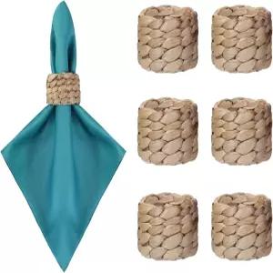 냅킨 링 세트 6개 천연수 히아신스 직조 홀더 소박한 농가용 라탄 보호 웨딩 가정 및 식탁 장식