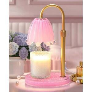 타이머가 있는 신센텐 플라워 캔들 워머 램프, 병 캔들을 위한 빈티지 조절 가능한 유리 라이트, 전기 왁스 워밍 멜터, 여성 엄마를 선물, 침실 장식(핑크 플라워)
