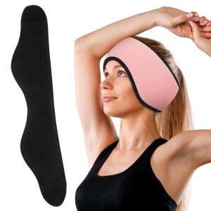 TOYANDONA 겨울용 따뜻한 귀마개 헤드밴드 - 수면 마스크 노이즈 캔슬링 추운 날씨용 이어 커버 2개, 수면 여행 조깅용 부드러운 면 스포츠 헤드밴드 핑크 & 블랙