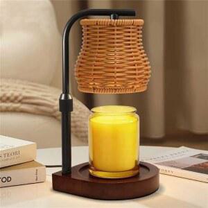 타이머와 디머가 장착된 마로마믹스 캔들 워머 램프 - 향초 높이 조절 가능한 전기 왁스 멜트 워머, 홈 데코용 라탄 디자인, 여성에게 이상적인 선물, 집들이(골드)