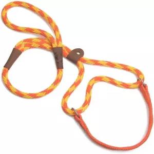 멘도타 애완견 워커 마팅게일 스타일의 목줄 - 및 칼라 콤보 미국산 앰버 6피트 x 1/2인치 대형 품종용