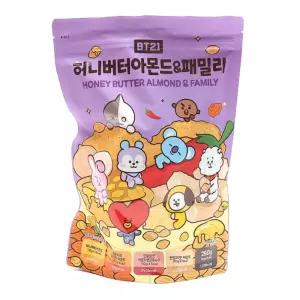BT21 허니버터아몬드패밀리 (퍼플) 250g(1개입)식자재 봉지 간식 견과류 안주 맛있는