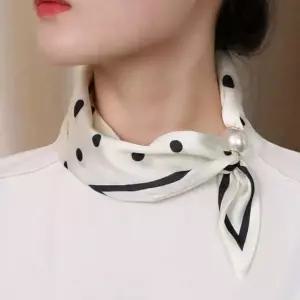 여성 숏 쁘띠 머플러 진주 마그네틱 꼬리 미니 스카프