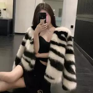 털코트 모조 자켓 외투 비건모피 지브라패턴 퍼쟈켓 인조퍼 숏