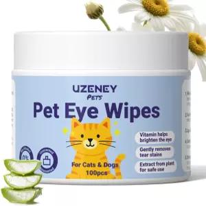 개와 고양이를 위한 UZENEY 물티슈 눈 청소 및 그루밍 눈물 얼룩 데리스 배출 반려동물용 안전한 성분 무향