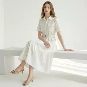 [인베스트] 셔츠 핏 티어드 벨티드 롱 원피스_IN6M1OP3591