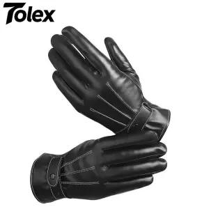 Tolex 남성용 겨울 가죽 블랙 장갑 따뜻한 야외 스포츠 운전 스키 방풍 용품