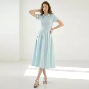 [인베스트] 스카시 카라 배색 플레어 원피스_IN6M1OP3571