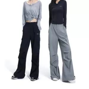 여성팬츠 세련된 A라인 와이드핏 더블스트링 카고바지