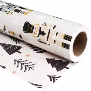 울마신 리버서블 크리스마스 포장지 롤 럭셔리 골드 호두까기 인형 및 미니멀리스트 블랙 포레스트가