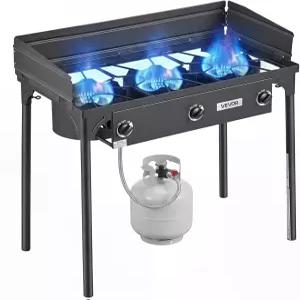 VEVOR 3 버너 야외 프로판 레인지 225 000 BTU LPG 캠핑 스토브 튼튼한 카본 스틸 조리기 실드 앤 톨