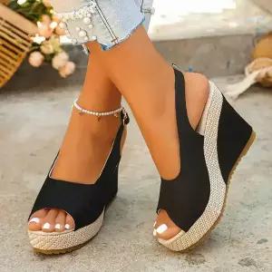 여성용 여름 웨지힐 샌들 슈즈 토오픈 빅사이즈 웨지 송편 통굽 버클 admr2