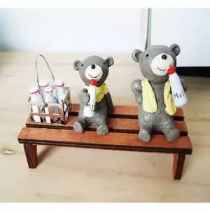 [셀러에이드]우유 마시는 곰돌이 형제 세트 1P 미니어처 장식 소품 테이블소품