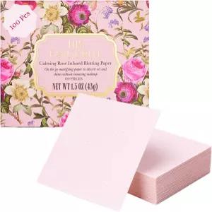 그가 가장 좋아하는 진정 장미 주입 오일 블로팅 페이퍼 - 100장 지성 피부 및 메이크업용 페이셜 거울이