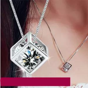 여성을위한 925 실버 목걸이 화이트 골드 도금 실험실 다이아몬드 스털링 주얼리 웨딩 펜던트가있는 지르콤