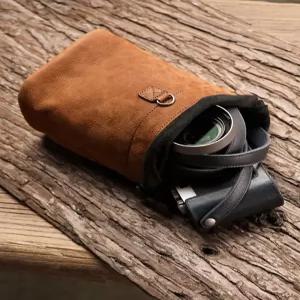 숄더백 가죽 카메라 케이스 슬링 주머니 소형 파우치 홀귀걸이 렌즈 이어 수납 브라운싱글